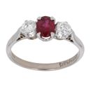 18ct White Gold 0.40ct Brilliant Cut Diamond and Ruby Three Stone Ring