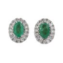 9ct Yellow Gold Certificated Emerald And Diamond Cluster Stud Earrings