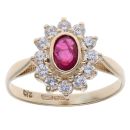 9ct Yellow Gold Cubic Zirconia and Ruby Cluster Ring