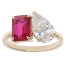 9ct Yellow Gold 2.07ct Pear Cut Lab Grown Diamond And Created Ruby Ring