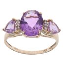 9ct Yellow Gold 0.05ct Diamond and Amethyst Three Stone Ring
