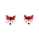 Silver Enamelled Fox Stud Earrings