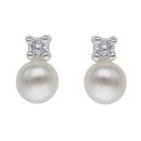 Silver Cubic Zirconia and Pearl Stud Earrings By Icesia