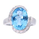 9ct White Gold Blue Topaz and Diamond Dress Ring