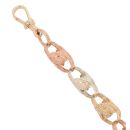 9ct Yellow, White and Rose Gold Patterned Tulip Bracelet 9"