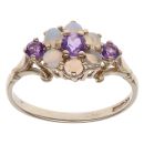 9ct Yellow Gold Amethyst and Opal Cabochon Cluster Ring