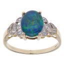 9ct Yellow Gold 0.05ct Diamond and Blue Opal Triplet Ring
