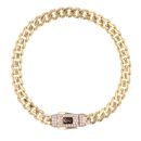 14ct Yellow Gold Monaco Curb Classic Pave Lock Bracelet 6"