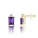 9ct Yellow Gold Natural Amethyst and Lab Grown Diamond Earrings
