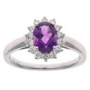 18ct White Gold 0.31ct Brilliant Cut Diamond and Amethyst Cluster Ring