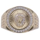 14ct Yellow and White Gold Cubic Zirconia Lion Signet Ring