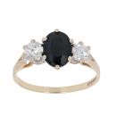 9ct Yellow Gold Cubic Zirconia and Sapphire Three Stone Ring