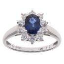 18ct White Gold 0.61ct Brilliant Cut Diamond and Sapphire Cluster Ring