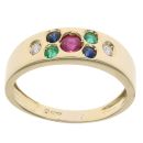 14ct Yellow Gold 0.05ct Diamond, Emerald, Sapphire And Ruby Ring