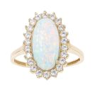 9ct Yellow Gold Created Opal And Cubic Zirconia Cluster Ring
