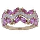 9ct Yellow Gold 0.10ct Diamond and Pink Sapphire Cluster Ring