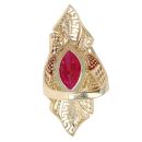 14ct Yellow Gold Cubic Zirconia and Red Gemstone Ring