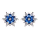 Silver Cubic Zirconia and Blue Gemstone Flower Cluster Stud Earrings By Icesia