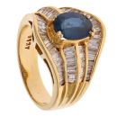 18ct Yellow Gold 1.37ct Baguette Cut Diamond and Sapphire Ring
