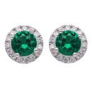 Silver Green Gemstone and Cubic Zirconia Cluster Stud Earrings By Icesia