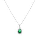 Silver Cubic Zirconia and Green Gemstone Cluster Pendant and Chain 18" By Icesia