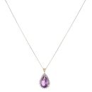 9ct Yellow Gold 0.02ct Diamond and Amethyst Cluster Pendant and Chain 18"
