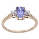 9ct Yellow Gold Tanzanite and Cubic Zirconia Three Stone Ring