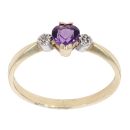 9ct Yellow Gold Created Amethyst and Diamond Heart Ring