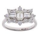 18ct White Gold 1.60ct Brilliant and Emerald Cut Diamond Cluster Ring