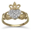 9ct Yellow Gold 0.10ct Diamond Claddagh Ring