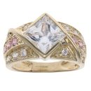 14ct Yellow Gold Pink and Clear Cubic Zirconia Three Row Fancy Ring