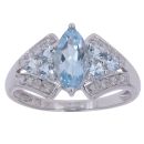 9ct White Gold 0.10ct Diamond and Aquamarine Ring