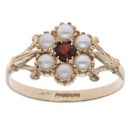 9ct Yellow Gold Pearl and Garnet Cluster Ring