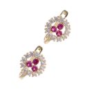14ct Yellow Gold Child's Red & Cubic Zirconia Gemstone Halo Cluster Earrings