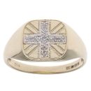 9ct Yellow Gold 0.05ct Diamond Union Jack Signet Ring