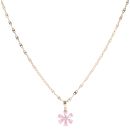 14ct Yellow Gold Cubic Zirconia and Pink Gemstone Floral Cluster Pendant and Chain 18"