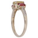 9ct Yellow Gold Yellow Opal, Red Gemstone and Cubic Zirconia Ring