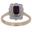 9ct Yellow Gold 0.20ct Diamond and Amethyst Cluster Ring