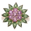 14ct Yellow Gold Pink Sapphire and Peridot Cluster Ring