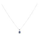 9ct White Gold Sapphire and Diamond Cluster Pendant and Chain 18"