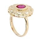 14ct Yellow Gold Red Gem Floral Ring