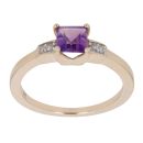 9ct Yellow Gold 0.04ct Diamond Created Amethyst Single Stone Ring