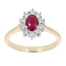 9ct Yellow Gold Ruby and Diamond Cluster Ring