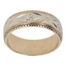 9ct Yellow And White Gold 5.5mm Floral Patterned Wedding Band
