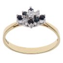 18ct Yellow Gold 0.05ct Diamond and Sapphire Three Row Cluster Ring
