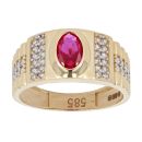 14ct Yellow Gold Cubic Zirconia And Red Gemstone Signet Ring