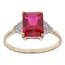 9ct Yellow Gold 0.05ct Diamond and Created Ruby Solitaire Ring