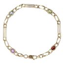 9ct Yellow Gold Peridot, Aquamarine and Amethyst Bracelet 7.5"