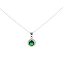 Silver Cubic Zirconia And Green Gemstone Cluster Pendant And 18" Chain by Icesia