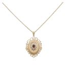 9ct Yellow Gold Fancy Pearl and Garnet Locket Pendant and Chain 20"